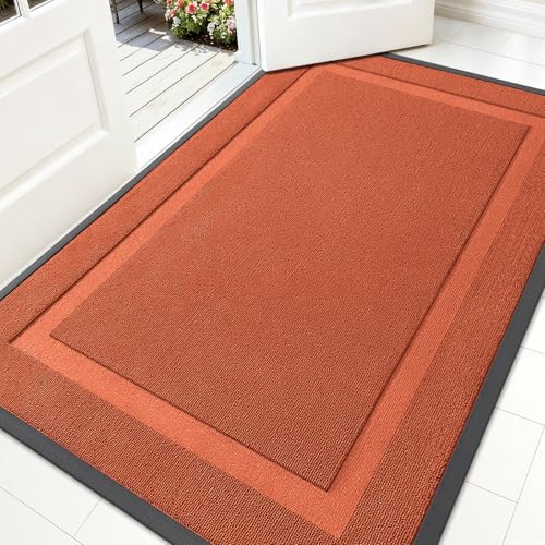 OLANLY Front Door Mat Indoor Outdoor Entrance, Waterproof All-Season, All-Weather Doormat, Sturdy Natural Rubber, Low Profile, Easy Clean Patio Porch Entryway Mat, 59x34, Vermillion Red