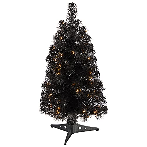 2ft Black Artificial Christmas Tree with 35 LED Lights - Pre-Lit Holiday Decor