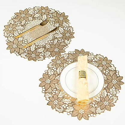 Gold Round Leaf Blooming Placemats Set of 6 - Elegant Table Decor for Dining