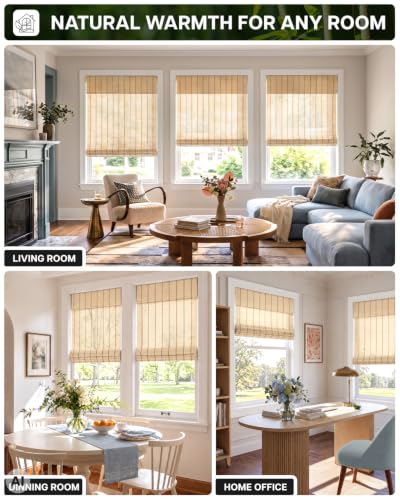 No Drill Bamboo Roman Shade - 24x48 Inch Cabana Natural Woven Window Covering