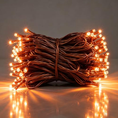 JUSTPRO 100 LED Orange Fall String Lights Battery Operated with Multi-Function Modes - Indoor Decor