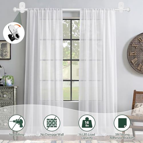 White No Drilling Curtain Rods 32-86 Inches Pack of 4 - Renter Friendly