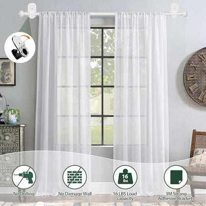 White No Drilling Curtain Rods 32-86 Inches Pack of 4 - Renter Friendly