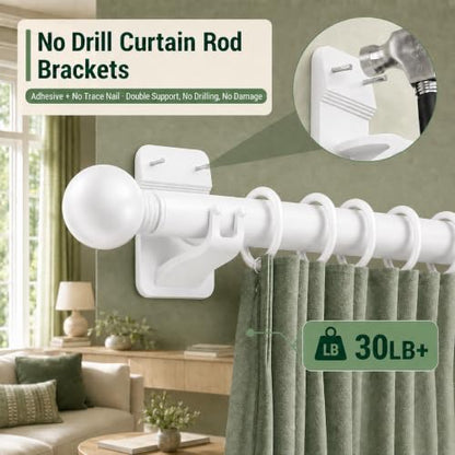 White No Drill Curtain Rod Brackets 8-Pack Adhesive Hooks with Invisible Nails