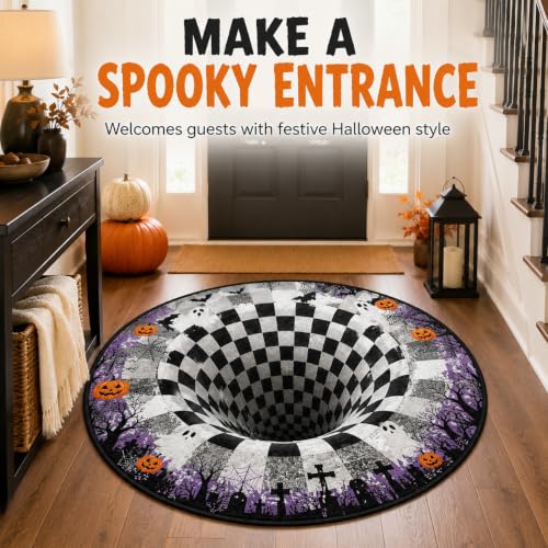 Skeleton 3D Halloween Rug Optical Illusion Floor Decor 47.2in - Style A
