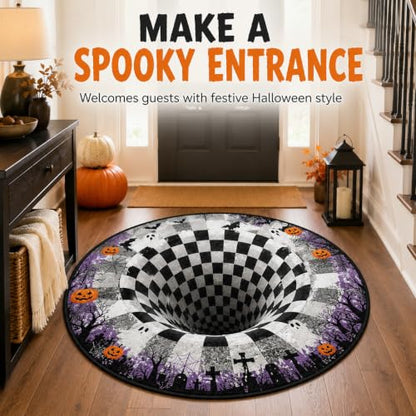 Skeleton 3D Halloween Rug Optical Illusion Floor Decor 47.2in - Style A