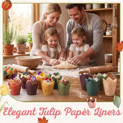 Autumn Tulip Cupcake Liners Set - 120 Pcs Fall Muffin Baking Cups with 6 Colors