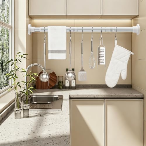 Split Tension Shower Curtain Rod 31-64 Inches White No Drills Adjustable
