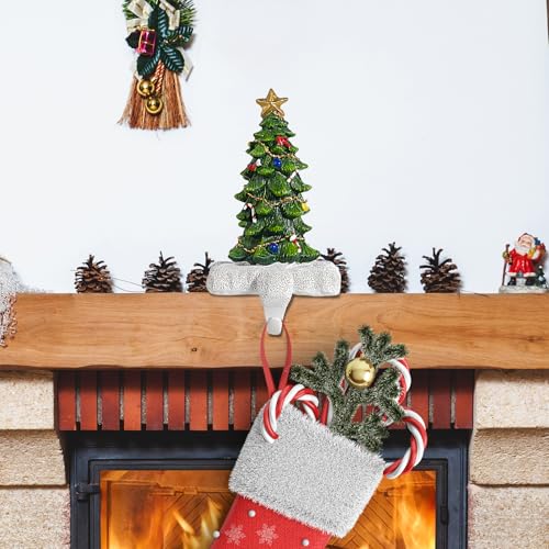 Christmas Tree Stocking Holder for Mantel 1P Resin Stocking Hanger with Sturdy Base - Festive Fireplace Decor