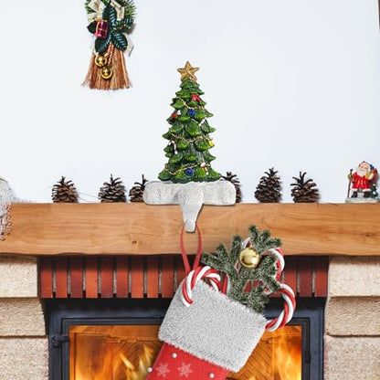 Christmas Tree Stocking Holder for Mantel 1P Resin Stocking Hanger with Sturdy Base - Festive Fireplace Decor