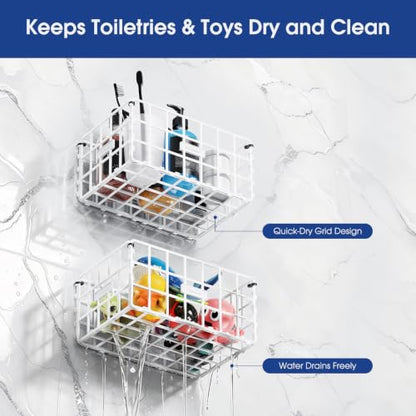 Bath Toy Storage Organizer White 2-Pack Large Plastic Shower Caddy
