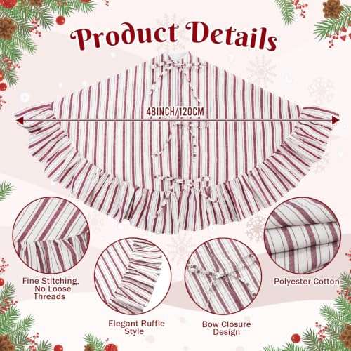 Christmas Tree Skirt 48 Inch Red & White Ruffle with Bows - Burgundy Variation