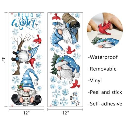 Winter Gnome Wall Decals Stickers - Christmas Cardinal Bird Home Decor