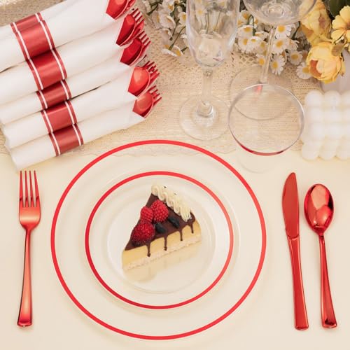 Red Disposable Plates Set for 100 Guests - 700 Pieces Party Dinnerware