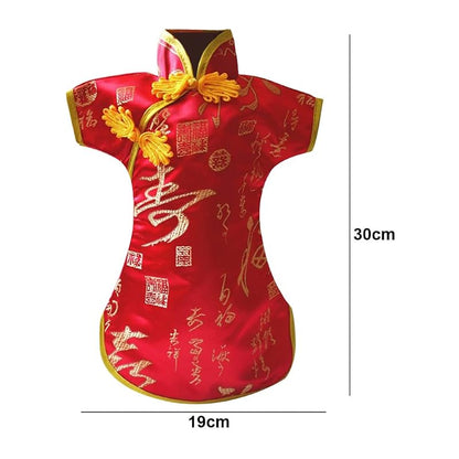 Colorful Cheongsam Wine Bottle Covers, 10pcs Chinese Embroidered Bottle Bags