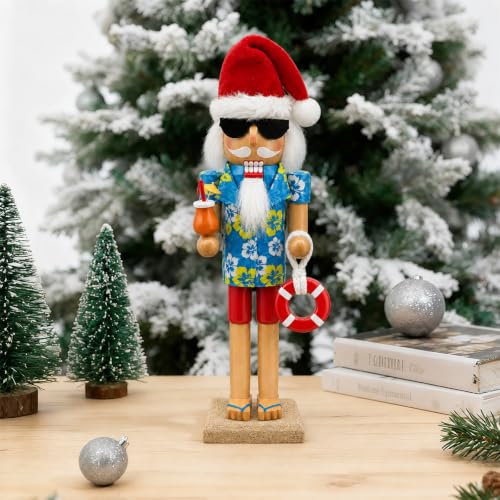 14-Inch Hawaiian Beach Nutcracker Ornament Wooden Christmas Decor - Party Tabletop