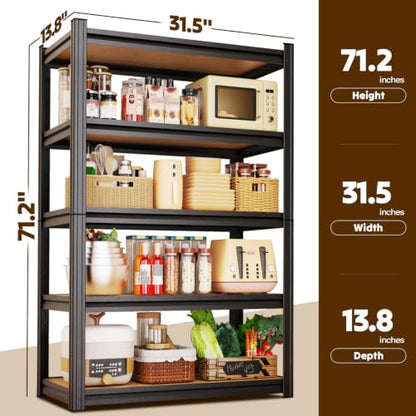 Adjustable 5-Tier Garage Storage Shelves - 32x14x71 Inches, Wide Shelving Unit