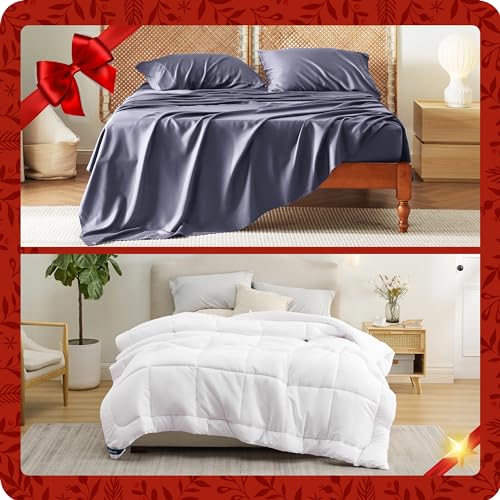 Bamboo Rayon Bed Sheet Set with Comforter Cal King - Soft, Durable & Easy Care