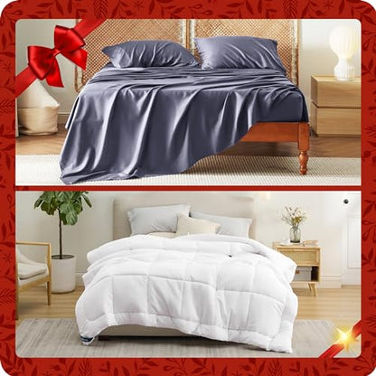 Bamboo Rayon Bed Sheet Set with Comforter Cal King - Soft, Durable & Easy Care