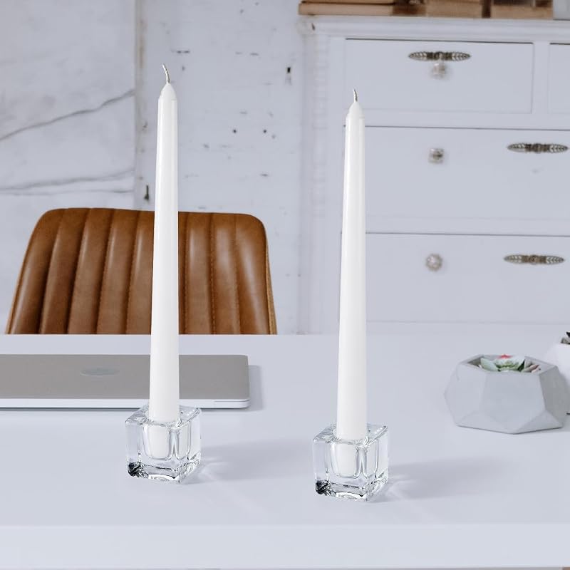 24 Clear Glass Taper Candle Holders Set - Square & Round, Fit 0.6-0.9 in Candles, Includes Variation: Clear Square+24