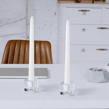 24 Clear Glass Taper Candle Holders Set - Square & Round, Fit 0.6-0.9 in Candles, Includes Variation: Clear Square+24