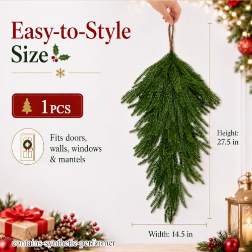 Artificial Norfolk Pine Christmas Teardrop Swag - 27.5 Inches Holiday Decor