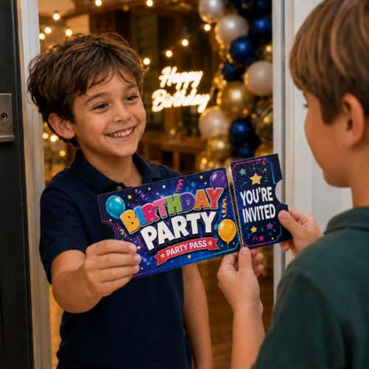 30 Pack Tear-Off Ticket Birthday Invitations with Envelopes - Colorful Party Passes