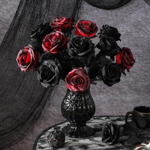 Artificial Silk Roses - Black Bouquet, 10pcs, Realistic Fake Flowers
