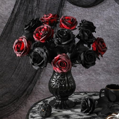 Artificial Silk Roses - Black Bouquet, 10pcs, Realistic Fake Flowers