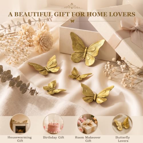 Kathfly 5 Pcs Gold Resin Butterfly Wall Decor Set with Variations