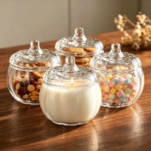 Clear Glass Candle Jars with Airtight Bamboo Lids - 4 Pack