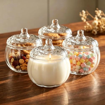 Clear Glass Candle Jars with Airtight Bamboo Lids - 4 Pack