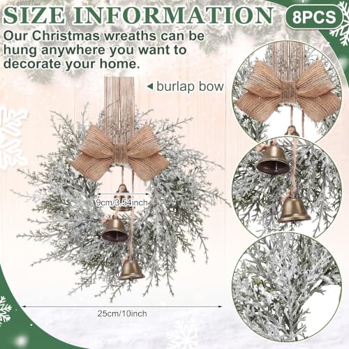 8 Pcs Mini Christmas Wreaths with Bells and Ribbons for Cabinets - Festive Decor