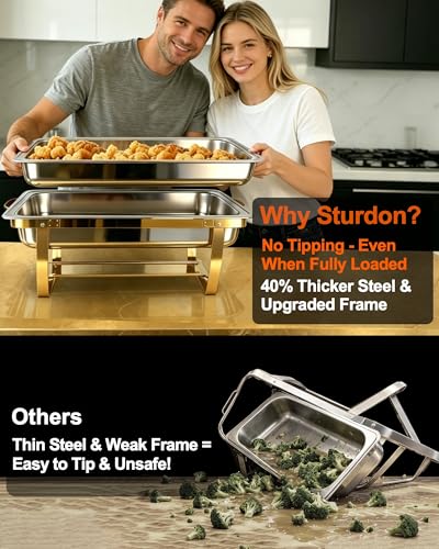 Golden 4-Pack 9 Qt Stainless Steel Buffet Chafing Dishes for Catering & Events