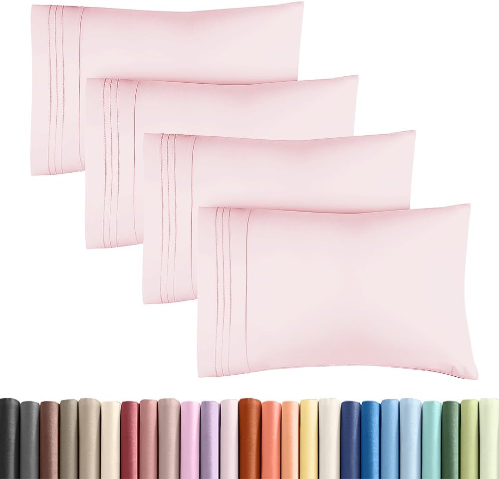 Skiennix Standard Pillow Cases Set of 4 - Ultra Soft Hotel Quality Covers - Machine Washable Lavender Pink