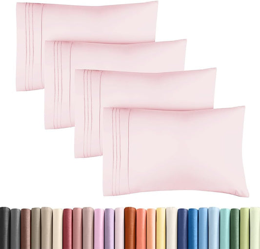 Skiennix Standard Pillow Cases Set of 4 - Ultra Soft Hotel Quality Covers - Machine Washable Lavender Pink