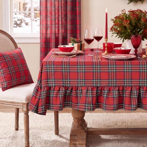 Christmas Ruffle Plaid Rectangular Tablecloth - Red, 60 x 84 Inches - Softalker