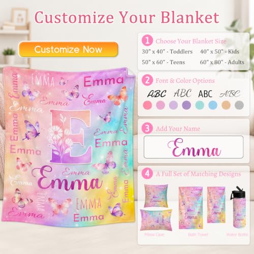 Personalized Butterfly Blanket for Girls - Multicolor Custom Throw