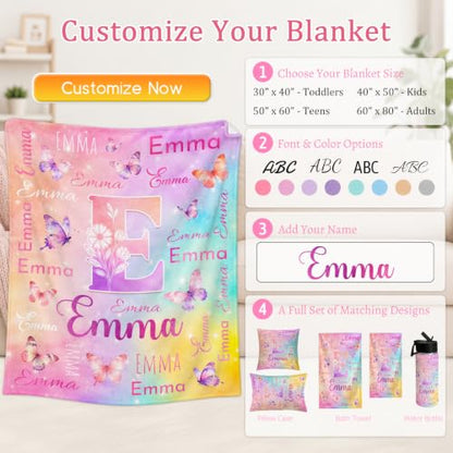 Personalized Butterfly Blanket for Girls - Multicolor Custom Throw