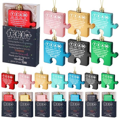 Team Christmas Ornaments Bulk Set - 63 Puzzle & Matchbox Decorations for Employee Appreciation - Variation of THIS listing
