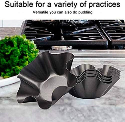 Skiennix Tortilla Pan Set - Non-Stick Carbon Steel Taco Salad Bowl Makers | 6 Pcs Fluted Design