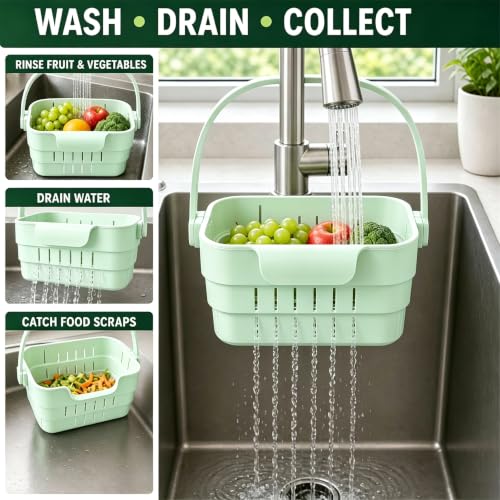 Cream White Foldable Sink Drain Basket - Expandable Kitchen Strainer with Flip Cover