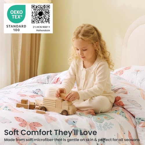 Kids Duvet Cover Set Twin White Butterfly Playful & Soft Bedding