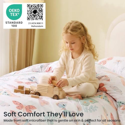 Kids Duvet Cover Set Twin White Butterfly Playful & Soft Bedding