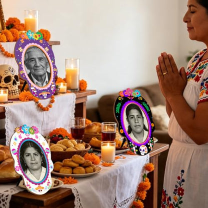 Dia de Los Muertos Picture Frame Set - Wooden 4x6 Ofrenda Decor, 3 Pieces