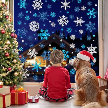 9 Sheets Glitter Snowflake Window Clings for Christmas Holiday Decor - Blue & Silver