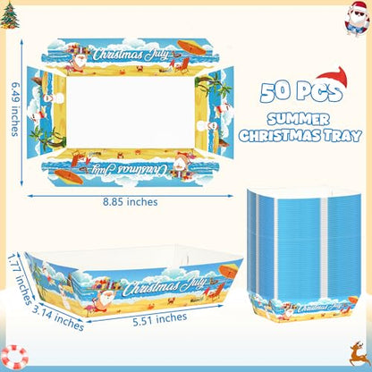 Summer Christmas Paper Food Trays - 50 Pack Heavy Duty Disposable Holiday Party Supplies