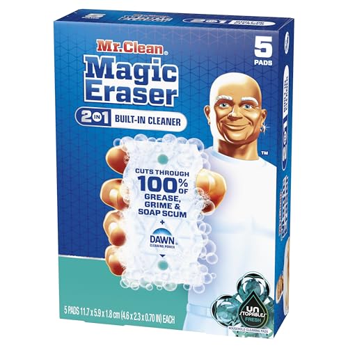 Mr. Clean Magic Eraser Foaming Sponge, All Purpose Cleaner, Dawn Cleaning Power, Wall, Sneaker, Oven Cleaner, Kitchen, Bathroom, Shower Cleaning Supplies, Scrubber, Ultra Foamy, 5ct