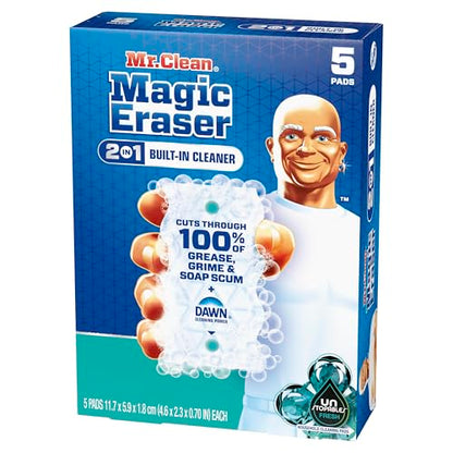 Mr. Clean Magic Eraser Foaming Sponge, All Purpose Cleaner, Dawn Cleaning Power, Wall, Sneaker, Oven Cleaner, Kitchen, Bathroom, Shower Cleaning Supplies, Scrubber, Ultra Foamy, 5ct