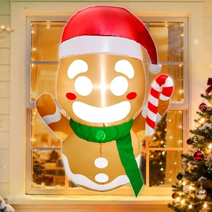 Inflatable Gingerbread Man Christmas Decor with LED Lights - 3.5FT Yard & Window Holiday Decoration